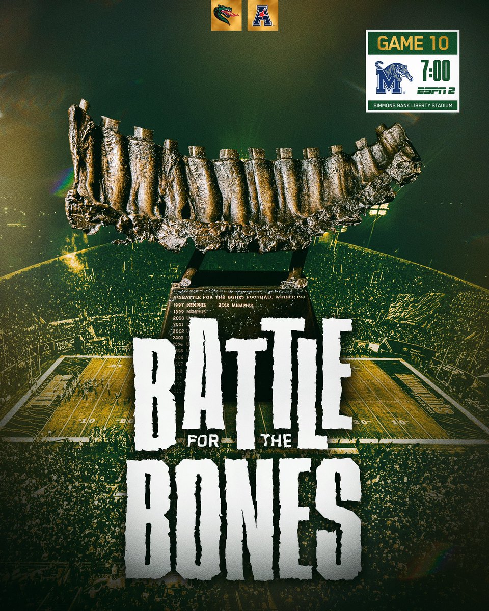 The Bones Trophy is on the line tonight at the Liberty Bowl 😤

UAB and Memphis meet in the 17th edition of the Battle For The Bones at 7 p.m. on ESPN2.

#WinAsOne