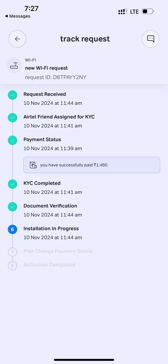 ThrinathReddy8's tweet photo. @airtelindia Why you wasting my time, payment done on 10/11/24 no installation or response from 1 week. I had sent couple of mails to 121@airel.com no response. https://t.co/RPyqqdvb2l