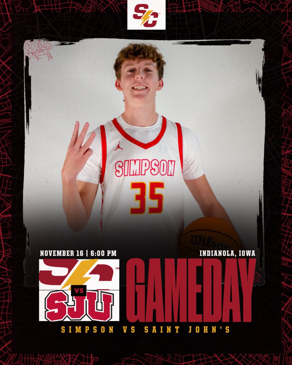 Saturday night production of Storm Basketball 🏀 🎥

🆚 Saint John's
🕔 6:00 p.m.
📍 Indianola, Iowa
📊/🖥️ linktr.ee/simpsonmbasket…

#rollriversMBB #d3hoops