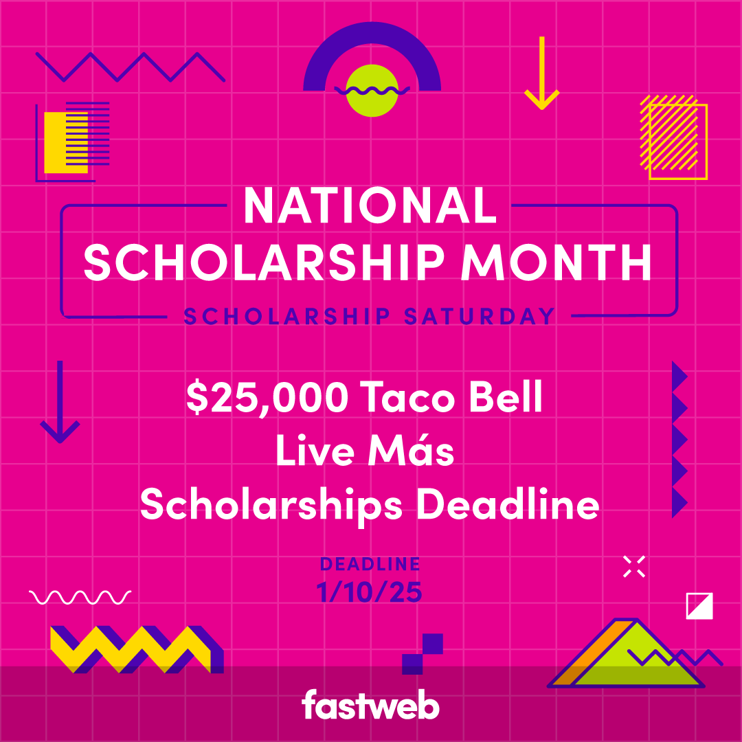 🎉 It's #NationalScholarshipMonth! Check with us on Sat &amp; Sun for extra special awards.

🌟 Like the Taco Bell Live Más Scholarship : ow.ly/KGh450TYaw4

💰 Worth $25K!
☑️ Open to students ages 16 - 26.
🌮 Submit film, animation, or testimonial about your passion.