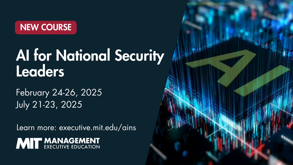 🚨NEW COURSE🚨 AI for National Security Leaders

This three-day immersive course is designed to bring U.S. government and military leaders up to speed on all things AI, providing critical insights into how AI is transforming the national security landscape mitsln.co/TfsP50U8jKV