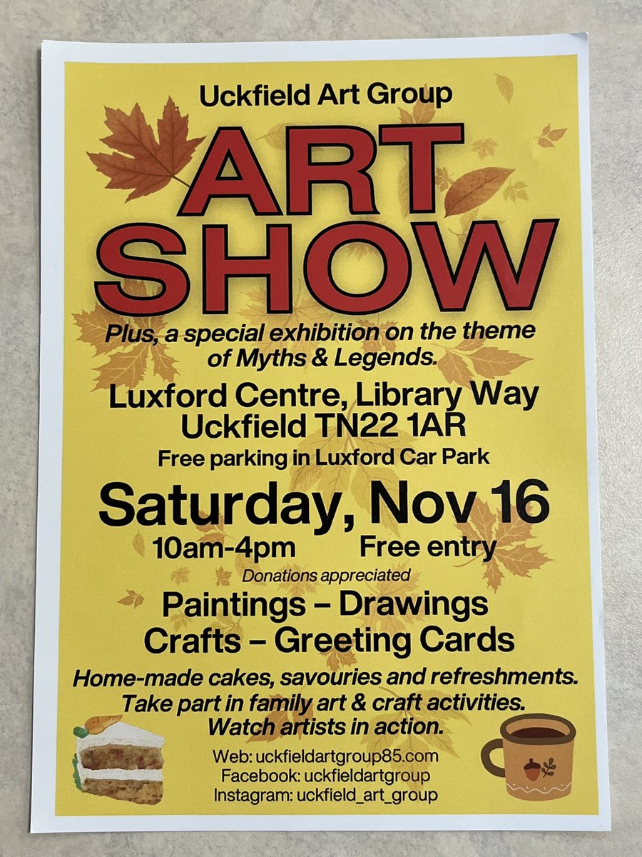 Aaaand we’re off. Uckfield Art Group Art Art Show is up and running. Open until 4pm today, Saturday 16th November, at Luxford Centre, Library Way, Uckfield TN22 1AR. All welcome! 🙂