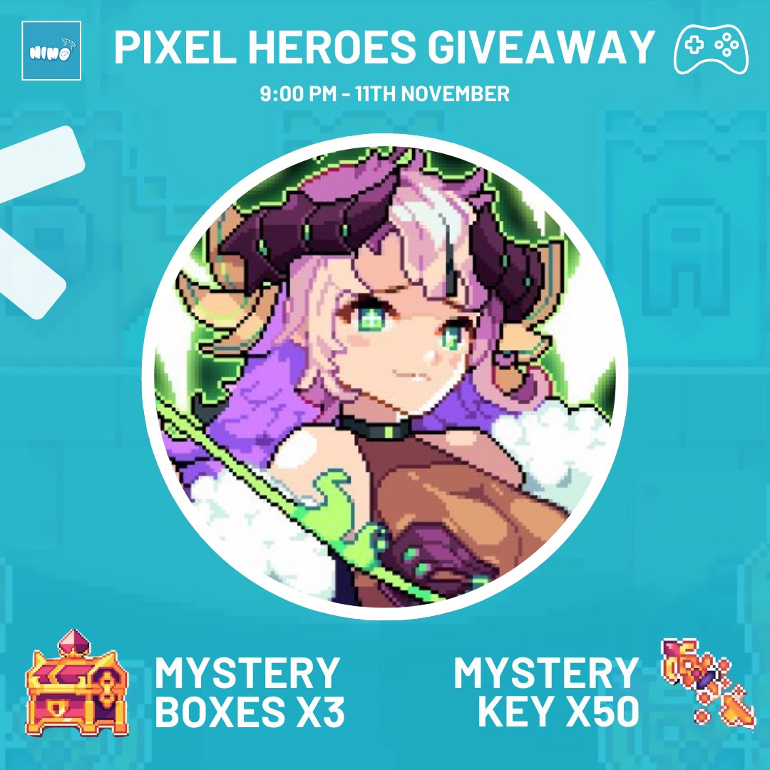 A huge thank you to Pixel Heroes Adventure for providing such an incredible experience for gamers on <a href="/Ronin_Network/">Ronin</a> 😍

Today, we’re excited to bring 3 Mystery Boxes and 50 Mystery Keys to lucky fans of this amazing game.

🎁How to participate:
- Follow <a href="/nimo_web3/">Nimo Web3 DAO 🎏</a> <a href="/PixelHeroesMMO/">Pixel Heroes Adventure</a>