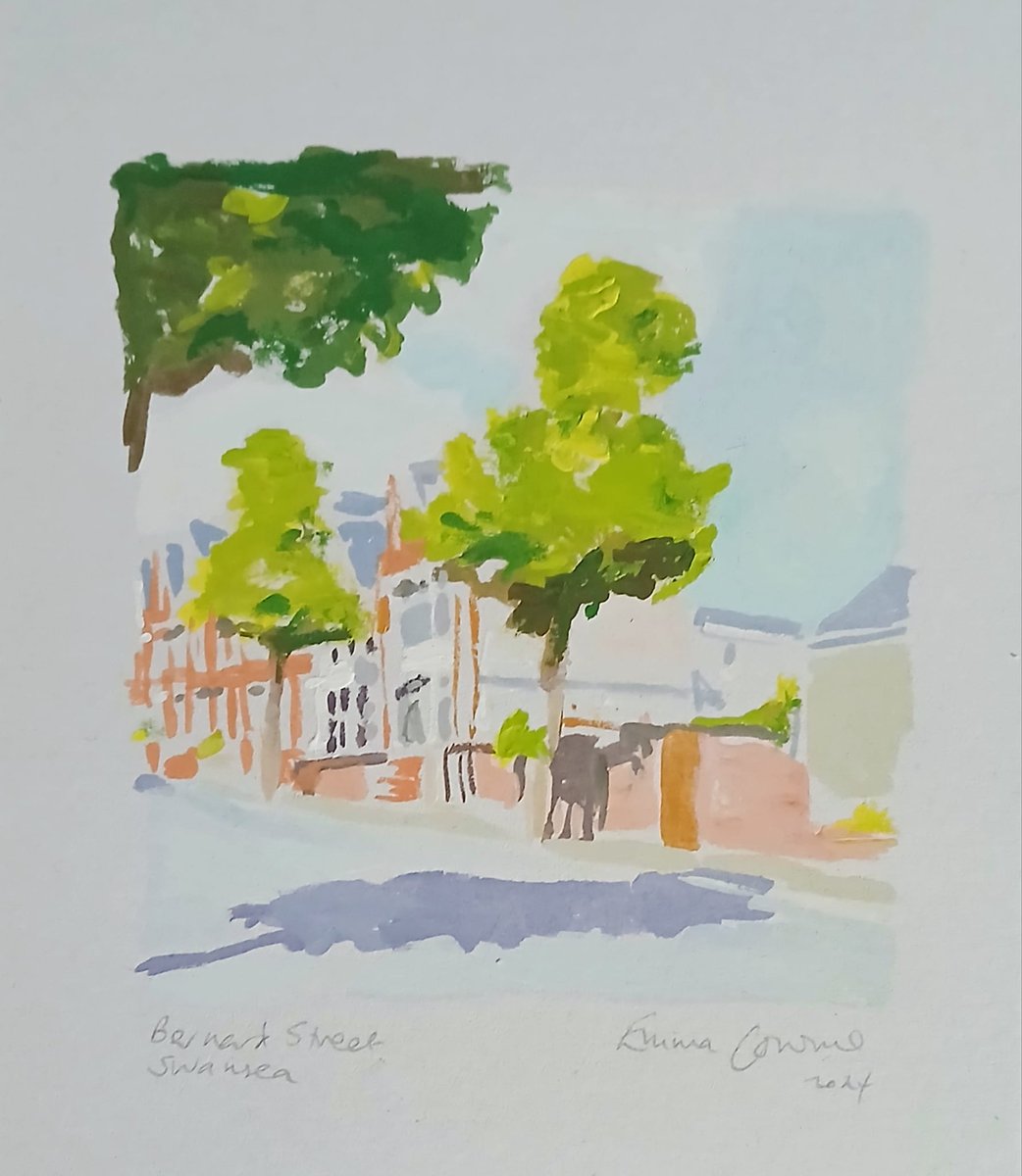 "Bernard Street" a wee #acrylicgouache sketch on #paper of a street I knew well from living in #Brynmill #Swansea!
