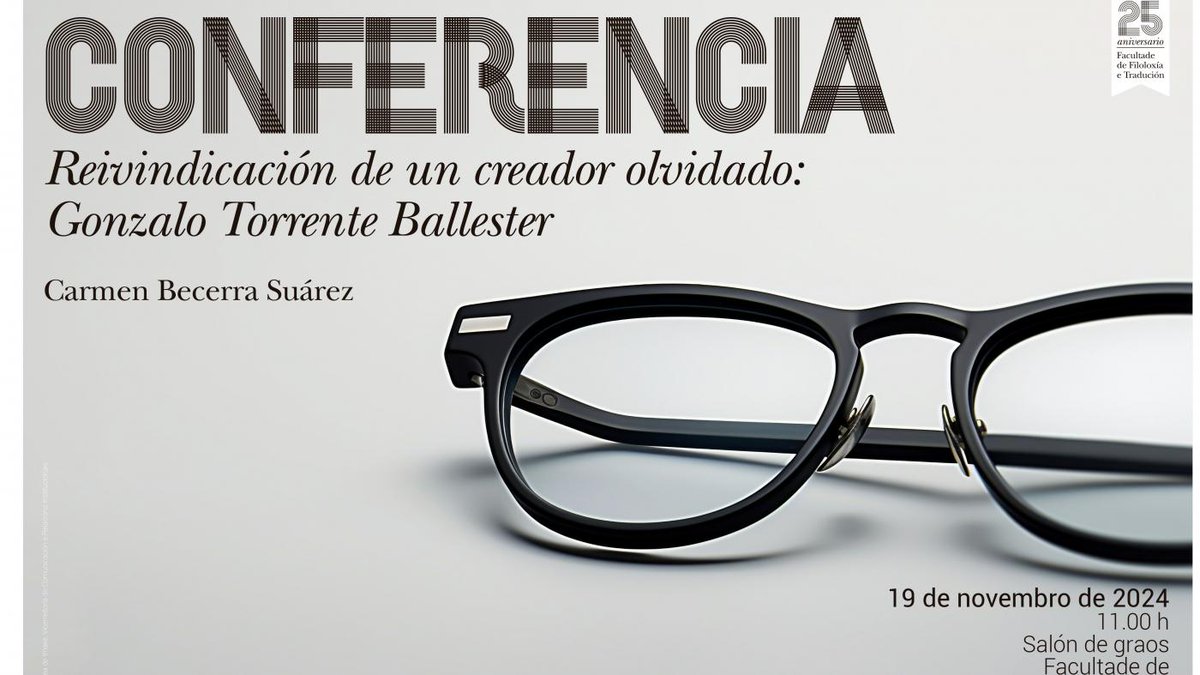⚠️ A <a href="/FFT_Uvigo/">UVigo Filoloxía e Tradución</a> acolle este martes 19 de novembro a conferencia da profesora Carmen Becerra Suárez 'Reivindicación de un creador olvidado: Gonzalo Torrente Ballester'.

➡️ i.mtrbio.com/nrkwrshpwy

#MáisUVigo #UVigo100x100 #SempreUVigo #VivoUVigo