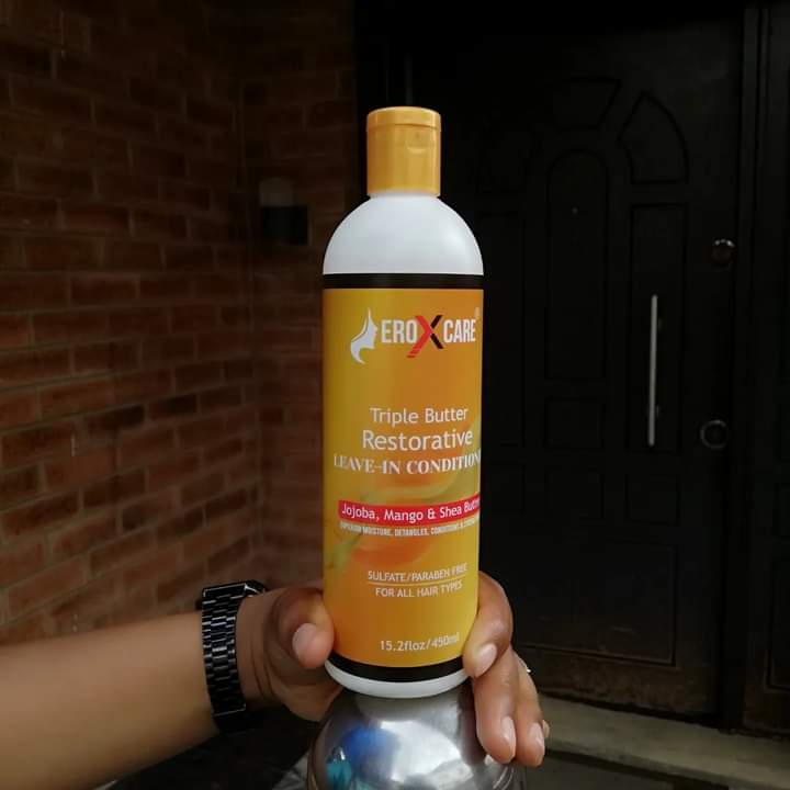 Eroxcare's tweet photo. Say hello to hydrated, healthy hair with our Triple Butter Restorative Leave-In Conditioner!  Perfect for everyday use and all hair types!

Add it to your hair care routine today for long-lasting moisture and shine. Send us a dm today and give your hair the love it deserves! 🌟 https://t.co/e6X9jDKMc9