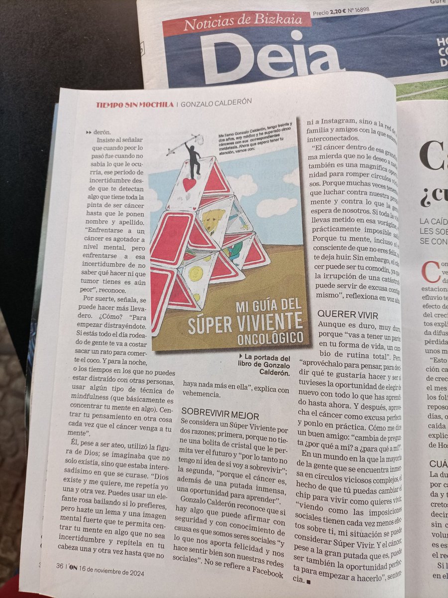 nekanelauzirika's tweet photo. Este sábado el #ON de @deia_eus @NotGip  @NoticiasdeAlava @NoticiasNavarra  hablamos con #gonzalocalderon, médico superviviente de 6 cánceres y autor de "Mi guía del Súper Viviente oncológico" Gracias #Gonzalo y @fenin_es @carmenansotegui por hacerlo posible #tecnología sanitaria https://t.co/wPW28pQuBo
