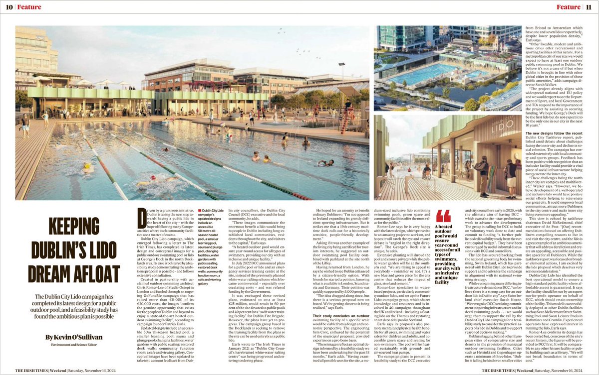 Dublin City Lido, George’s Dock (@dublincitylido) on Twitter photo 📢 Announcement 📢
Today we’re releasing our new designs for a heated outdoor swimming pool in George’s Dock, and announcing a new partnership with @SwimIreland.
Read more from <a href="/KOSullivanIT/">Kevin O'Sullivan</a> in todays’ <a href="/IrishTimes/">The Irish Times</a>. 📢 Announcement 📢
Today we’re releasing our new designs for a heated outdoor swimming pool in George’s Dock, and announcing a new partnership with @SwimIreland.
Read more from <a href="/KOSullivanIT/">Kevin O'Sullivan</a> in todays’ <a href="/IrishTimes/">The Irish Times</a>.