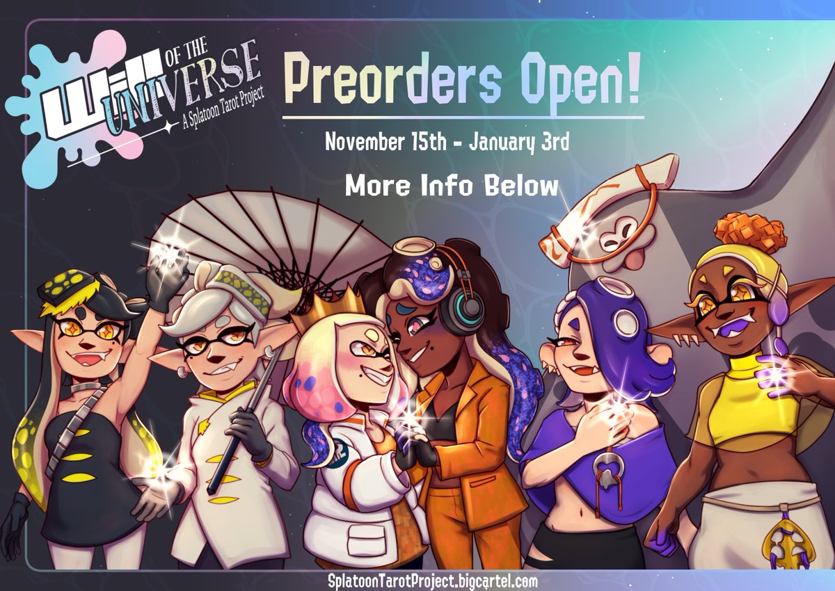 SplatoonTarot's tweet photo. ✨PREORDERS OPEN✨
The preorders for our tarot cards are finally here!

Be sure to get a deck before January 3rd:
https://t.co/evGiKMG90s https://t.co/GMGESGE7ri