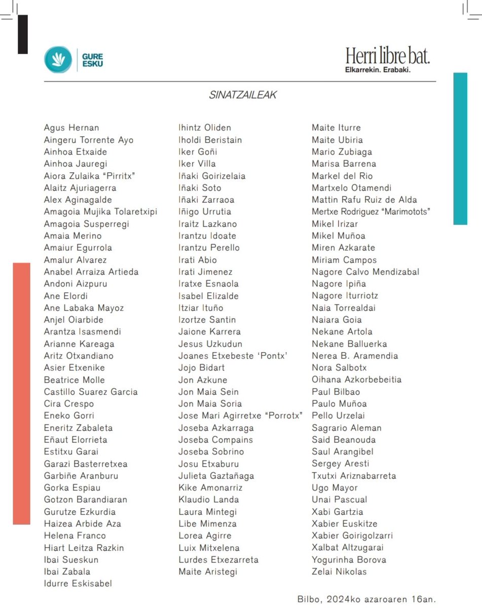 🫱🏻‍🫲🏽AURRERA EGITEKO GARAIA🫱🏻‍🫲🏽

Gure herriarentzat etorkizun hobea amesten dugu, eta posible ikusten dugu. Horregatik gaur Aurrera Egiteko Garaia herri adierazpena aurkeztu dugu, 100 sinatzaile baino gehiago dituen adierazpena.