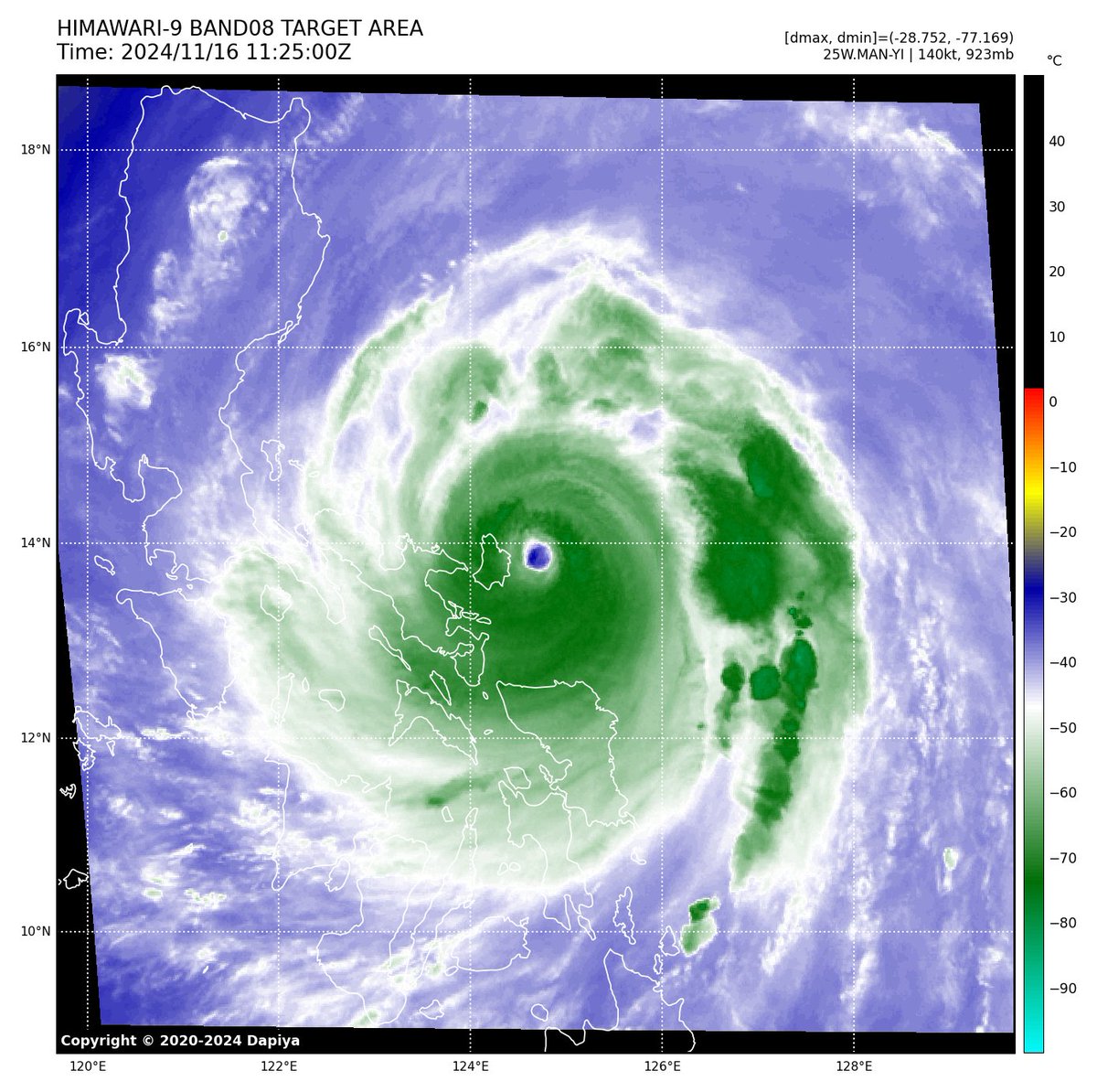 wcs_freeman's tweet photo. Super Typhoon 2424 (Man-yi) has become the strongest tropical cyclone in the Western Pacific this year https://t.co/yJKydk2Dkk