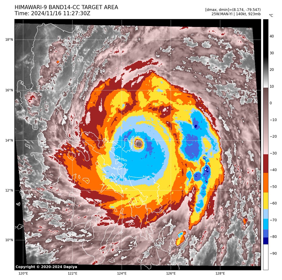wcs_freeman's tweet photo. Super Typhoon 2424 (Man-yi) has become the strongest tropical cyclone in the Western Pacific this year https://t.co/yJKydk2Dkk
