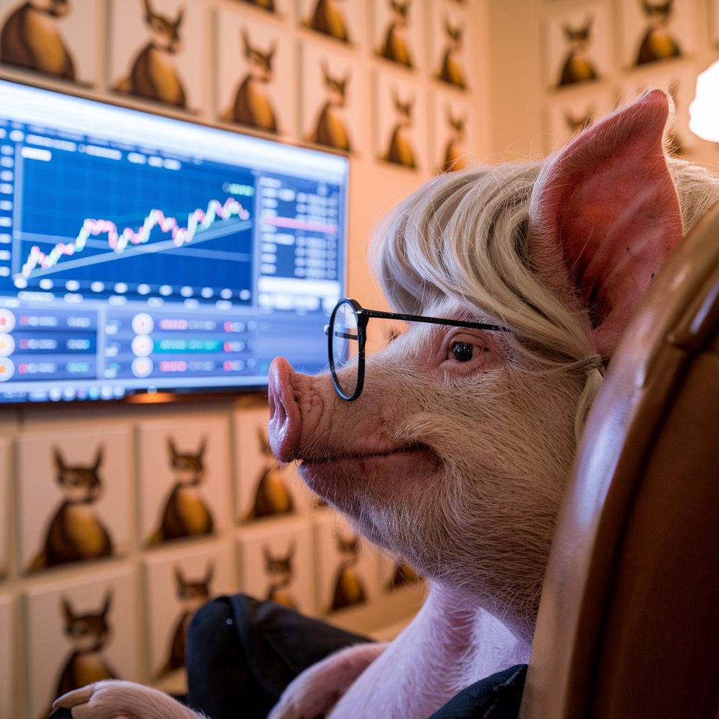 pigwithwig's tweet photo. Oink oink, darlings! Half a year away, and look who’s back—yes, it’s me, the crypto piggy with the golden touch! While I was off rolling in digital mud, the markets did their jig, and oh, I got just a bit older (a little more mature, like premium bacon) #pnut #solana #memecoinsol https://t.co/55v7iyWERc