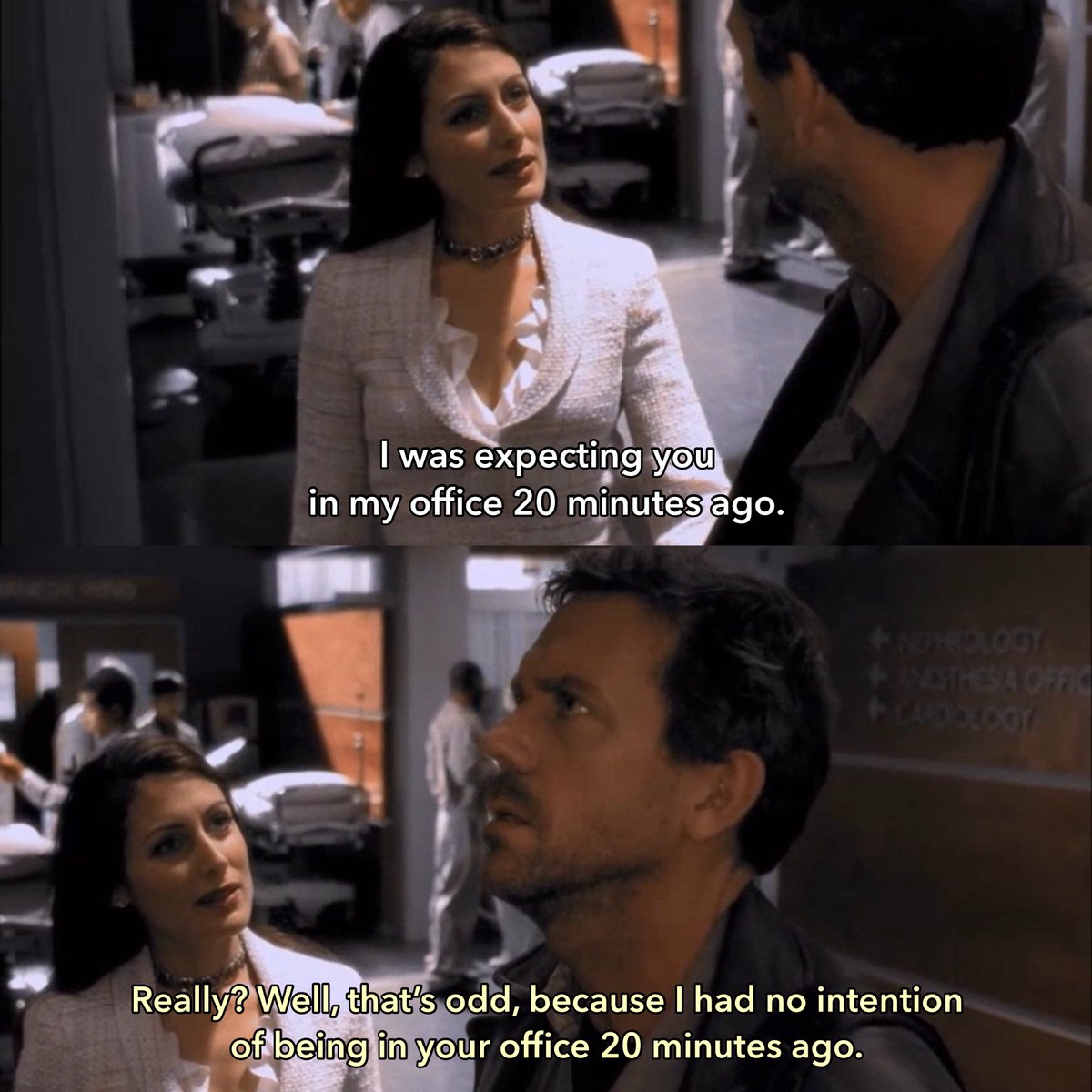 telyhouse's tweet photo. 20 years ago today, Dr. House had no intention of being in Cuddy's office. https://t.co/cB3neZHs0j