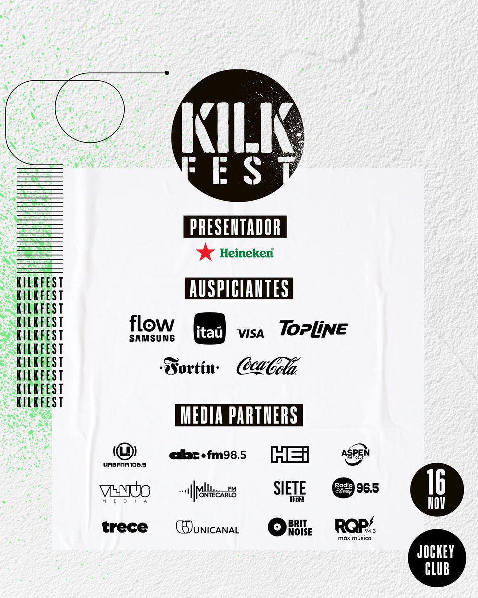 kilkfest's tweet photo. ⚠️ATENCIÓN - HORARIO APERRTURA DE PORTONES #KILKFEST2024

🗓️16/Nov.
📍Jockey Club

👆DTO 20% en compras vía web con tu tarjeta de crédito Itaú Visa✅
🎟️Entradas en @ticketeapy y vía web en https://t.co/RLV4DhWAhx https://t.co/WcLrVov6GF