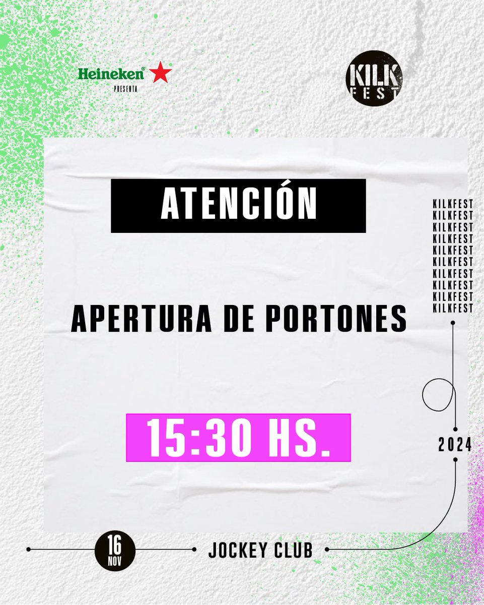 kilkfest's tweet photo. ⚠️ATENCIÓN - HORARIO APERRTURA DE PORTONES #KILKFEST2024

🗓️16/Nov.
📍Jockey Club

👆DTO 20% en compras vía web con tu tarjeta de crédito Itaú Visa✅
🎟️Entradas en @ticketeapy y vía web en https://t.co/RLV4DhWAhx https://t.co/WcLrVov6GF