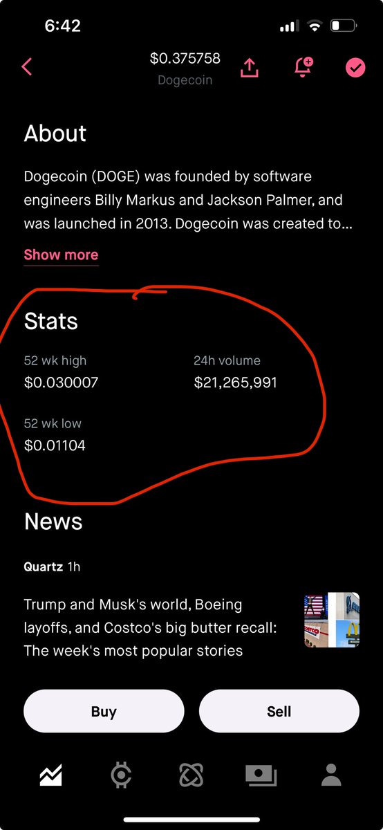 Just fyi <a href="/RobinhoodApp/">Robinhood</a> , your stats are wrong on doge for a few days now… ¯\_(ツ)_/¯ which yr this is… #Dogecoin 
hehe