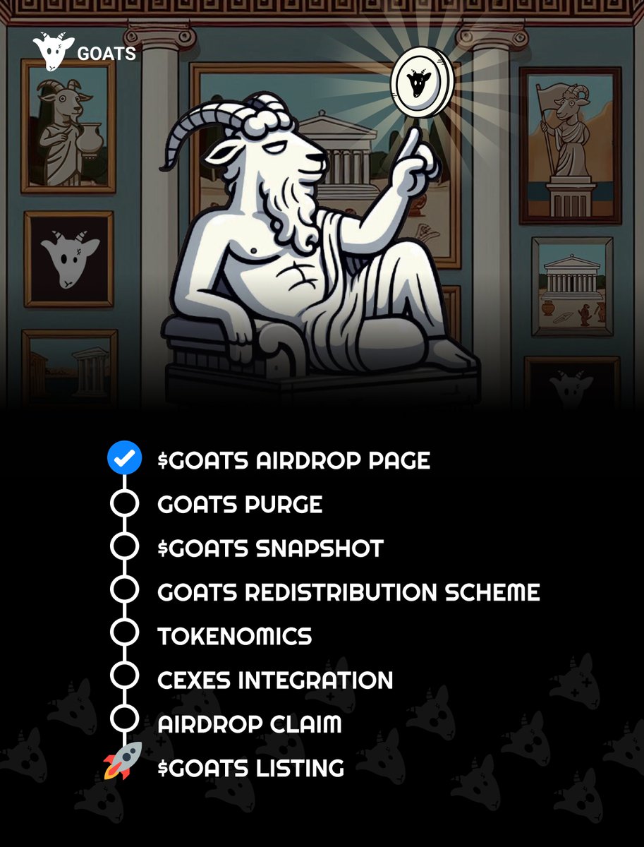 GOATS_immortal's tweet image. $GOATS TGE Roadmap 

You’ve been waiting. You’ve been grinding. You’ve been asking. This December, the $GOATS TGE is coming in hot, and we’re about to take things to a whole new level.

Here’s what’s on the way🐐:

✅ $GOATS Airdrop Page
🔜 GOATS Purge
🔜 $GOATS Snapshot
🔜 GOATS…