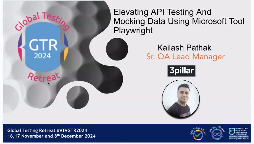 TestingRetreat's tweet photo. Day 1 Track 1 Session 8 : Elevating API Testing And Mocking Data Using Microsoft Tool Playwright by @Kailashpathak7 
#ATAGTR2024 #VirtualDays
@AgileTAlliance @adigindia
@rajputabhay017 @Fiserv
@Tietoevry @QAMENTOR1
@ISquareIT @meet_tweet_ https://t.co/DJw7tZiYqr
