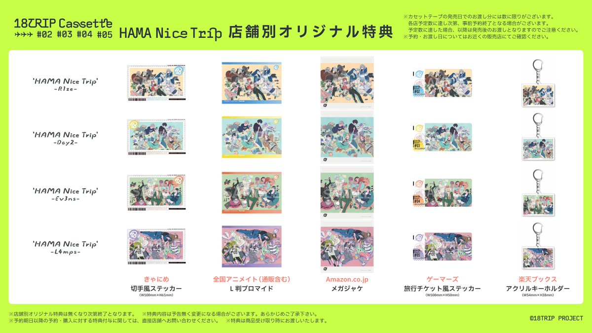 グッズ情報】 『18TRIP Cassette ♯01~05』の全パッケージデザイン