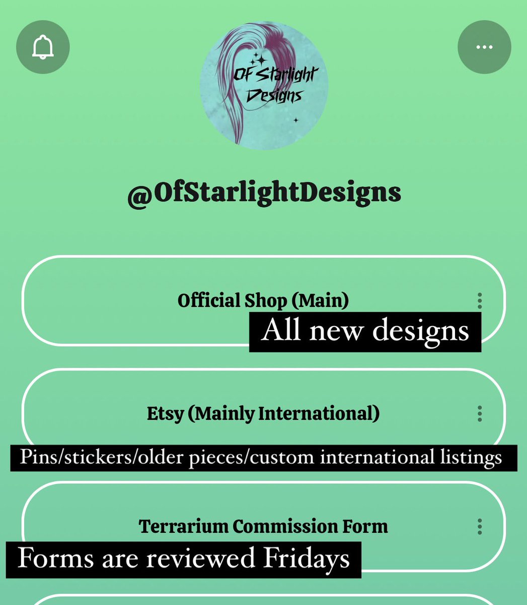 Update today: 12pm eastern.

Ofstarlightdesigns.com

All pieces are one of a kind. 

All new pieces go on the main website. 
More details below.