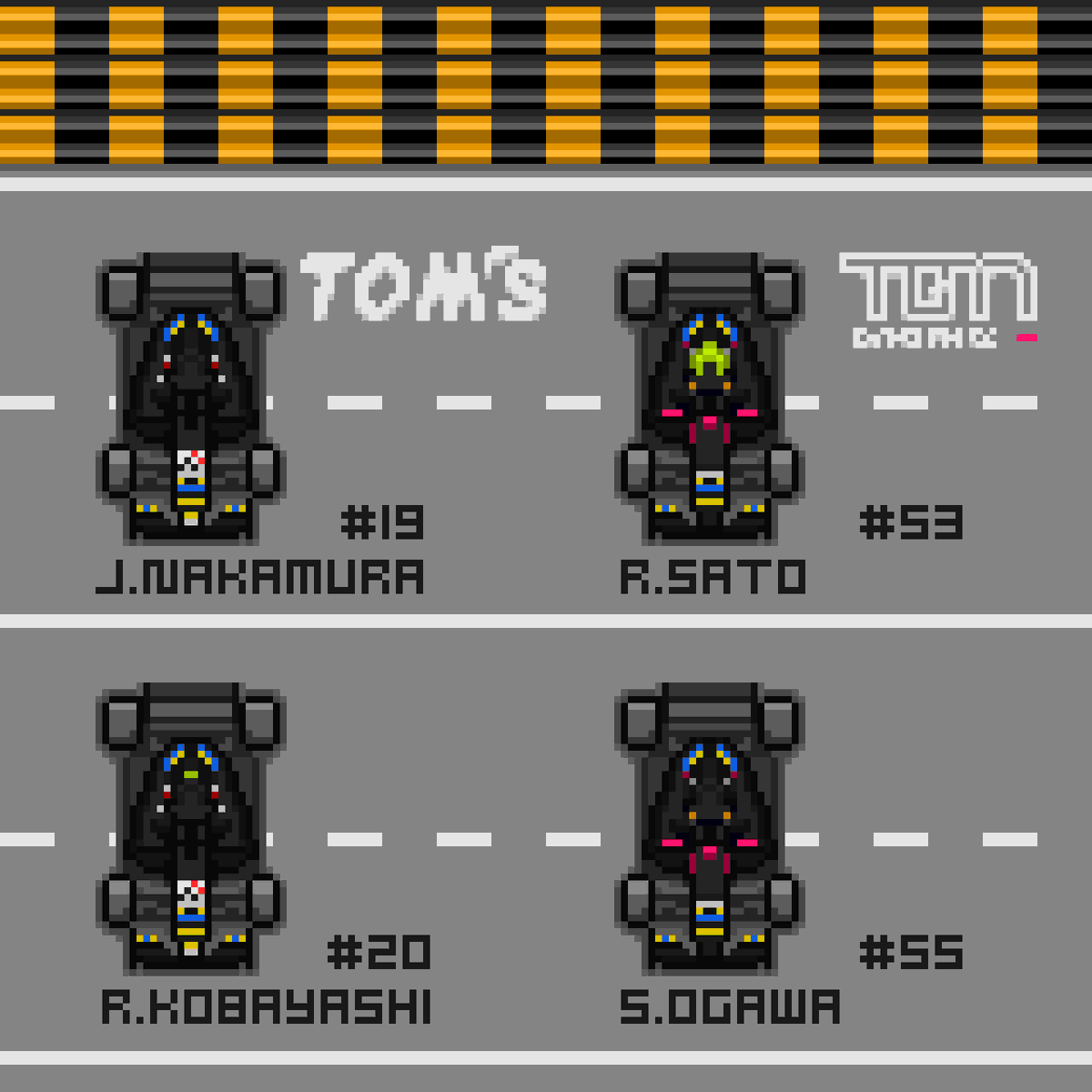 Pixel_donuts's tweet photo. マカオGPに参戦中のTOM'SとTGM GPのマシン🏎️🇲🇴

#macaugp
#pixelart
#ドット絵 https://t.co/ecqYp7J88J