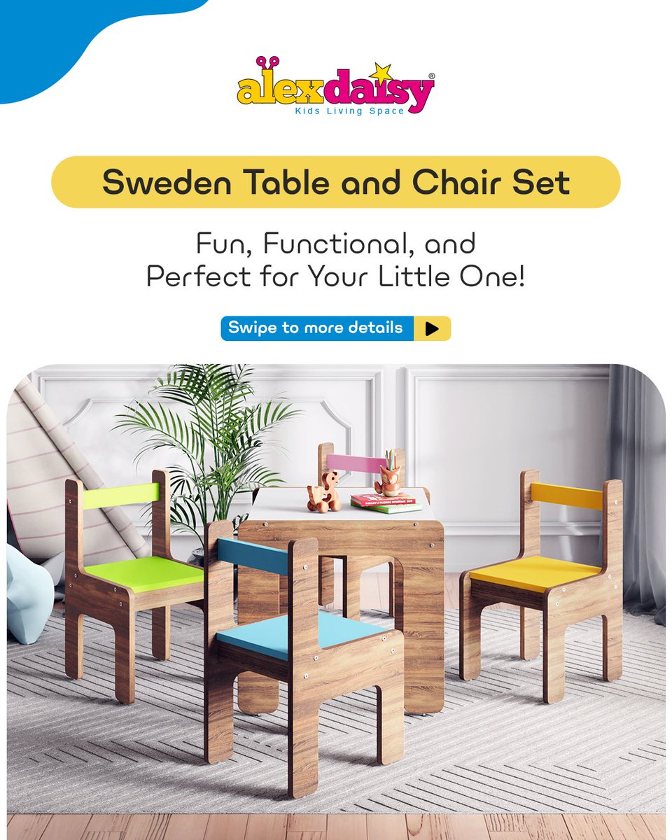 AlexDaisy_'s tweet photo. Fun, functional, and perfect for your little one! 🌟 The Sweden Kids Activity Table with 4 Chairs Set is designed to inspire creativity and make playtime, study time, or craft time extra special.

✔ Child-safe and sturdy
✔ Vibrant and playful design
✔ Smooth, easy-to-clean https://t.co/j90eZoGyHe