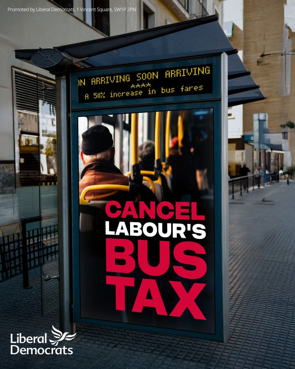 LibDems's tweet photo. Labour's bus fare hike will be disastrous for local communities still recovering from years of the Conservatives' economic vandalism.

The government must change course and protect the cap for bus users and commuters. https://t.co/YN3WXFWXSn