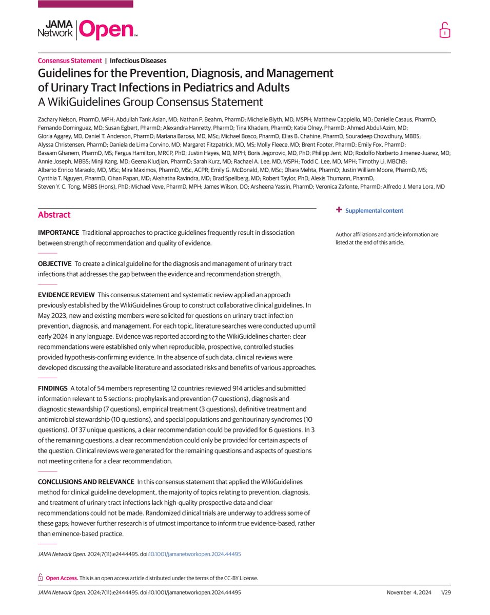 JAMA Network Open (@jamanetworkopen) on Twitter photo Most viewed in the last 7 days from <a href="/JAMANetworkOpen/">JAMA Network Open</a>:
This consensus statement creates a clinical guideline for the diagnosis and management of UTIs that addresses the gap between the evidence and recommendation strength.
ja.ma/3CvXXzG Most viewed in the last 7 days from <a href="/JAMANetworkOpen/">JAMA Network Open</a>:
This consensus statement creates a clinical guideline for the diagnosis and management of UTIs that addresses the gap between the evidence and recommendation strength.
ja.ma/3CvXXzG