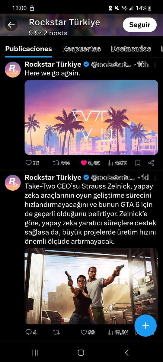 Alexquaint ⚔️ (@alexquaint50637) on Twitter photo Me hace gracia como los de <a href="/rockstarturk/">Rockstar Türkiye</a> ponen mas cosas de gta VI que los propios <a href="/RockstarGames/">Rockstar Games</a> que supuestamente deberian poner estas cosas primero pero bueno almenos tenemos una pequeñas noticias respuesto a la inteligencia artificial del juego. Me hace gracia como los de <a href="/rockstarturk/">Rockstar Türkiye</a> ponen mas cosas de gta VI que los propios <a href="/RockstarGames/">Rockstar Games</a> que supuestamente deberian poner estas cosas primero pero bueno almenos tenemos una pequeñas noticias respuesto a la inteligencia artificial del juego.
