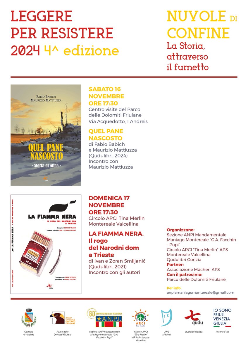 qudulibri's tweet image. Oggi e domani, danes in jutri, la storia attraverso il fumetto 🧡 #leggereperresistere📚 #statecivicini #goborderless @2025Go