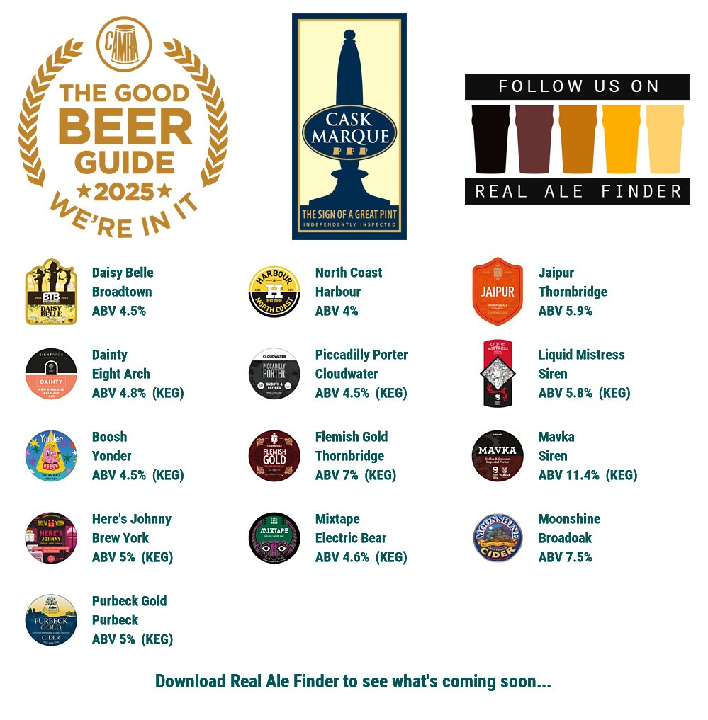 All Hail Ale (@all_hail_ale) on Twitter photo On today!
Beer Board: goo.gl/g9kvqt
#goodbeerguide <a href="/CAMRA_Official/">CAMRA</a> <a href="/caskmarque/">Cask Marque</a> <a href="/BroadtownBrew/">Broadtown Brewery</a> <a href="/HarbourBrewing/">Harbour Brewing Co</a> <a href="/thornbridge/">Thornbridge Brewery</a> <a href="/8ArchBrewing/">Eight Arch Brewing</a> <a href="/cloudwaterbrew/">Cloudwater Brew Co</a> <a href="/SirenCraftBrew/">Siren Craft Brew</a> @brewyonder <a href="/brewyorkbeer/">Brew York</a> @ElectricBearUK <a href="/FetchTheDrinks/">Fetch The Drinks</a> <a href="/PurbeckCiderCom/">PurbeckCiderCompany</a> <a href="/ED_CAMRA/">East Dorset CAMRA</a>
#RealAleFinder On today!
Beer Board: goo.gl/g9kvqt
#goodbeerguide <a href="/CAMRA_Official/">CAMRA</a> <a href="/caskmarque/">Cask Marque</a> <a href="/BroadtownBrew/">Broadtown Brewery</a> <a href="/HarbourBrewing/">Harbour Brewing Co</a> <a href="/thornbridge/">Thornbridge Brewery</a> <a href="/8ArchBrewing/">Eight Arch Brewing</a> <a href="/cloudwaterbrew/">Cloudwater Brew Co</a> <a href="/SirenCraftBrew/">Siren Craft Brew</a> @brewyonder <a href="/brewyorkbeer/">Brew York</a> @ElectricBearUK <a href="/FetchTheDrinks/">Fetch The Drinks</a> <a href="/PurbeckCiderCom/">PurbeckCiderCompany</a> <a href="/ED_CAMRA/">East Dorset CAMRA</a>
#RealAleFinder