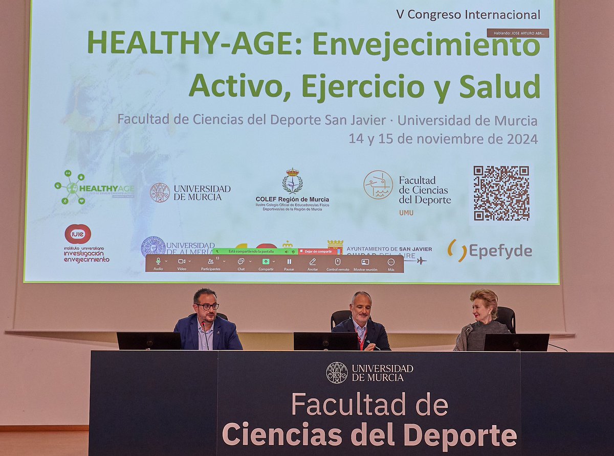 Clausura del V Congreso Internacional de la mano de los Doctores María Trinidad Herrero, Directora del Instituto de Envejecímiento de la @umu Arturo Abraldes @jaabraldes Director del Congreso y Pablo Marcos @pablojmarc Coordinador y Fundador de la red @healthy_age_net 
GRACIAS💚