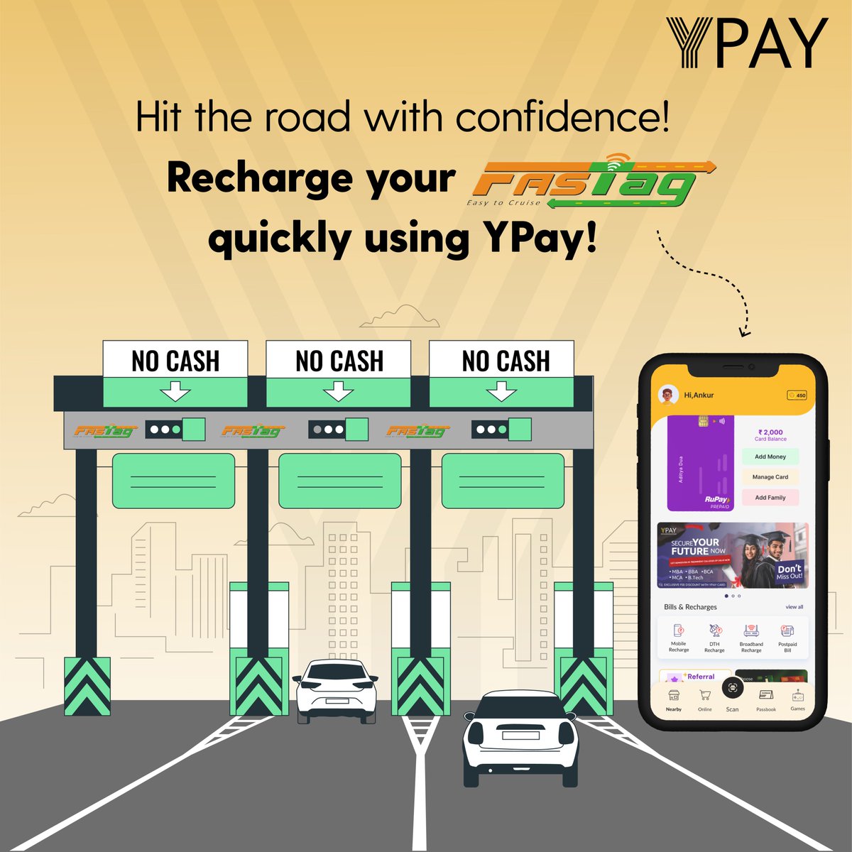 YpayOfficial's tweet photo. 🏞️ Hit the road with confidence! 🚗💨

Avoid the toll hassles and keep moving effortlessly.
Recharge your FASTag instantly with YPay – quick, easy, and reliable!
💳 Tap. Recharge. Go.
.
.
#YPAY #FASTagRecharge #RoadTripReady #TravelSmart #DriveEasy" https://t.co/9uIgijZPPY
