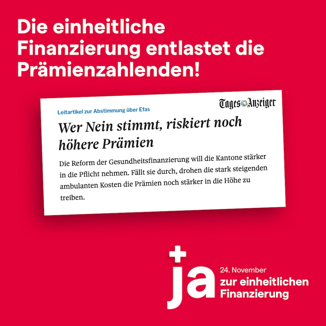 Wer Nein stimmt, riskiert noch höhere Prämien. 📈💰 

🫵 Darum stimme heute unbedingt noch JA zur einheitlichen Finanzierung. Es wird extrem knapp. Deine Stimme macht den Unterschied! 🗳️

🔗 Mehr dazu im Artikel des Tagesanzeigers 👉 tagesanzeiger.ch/efas-abstimmun…