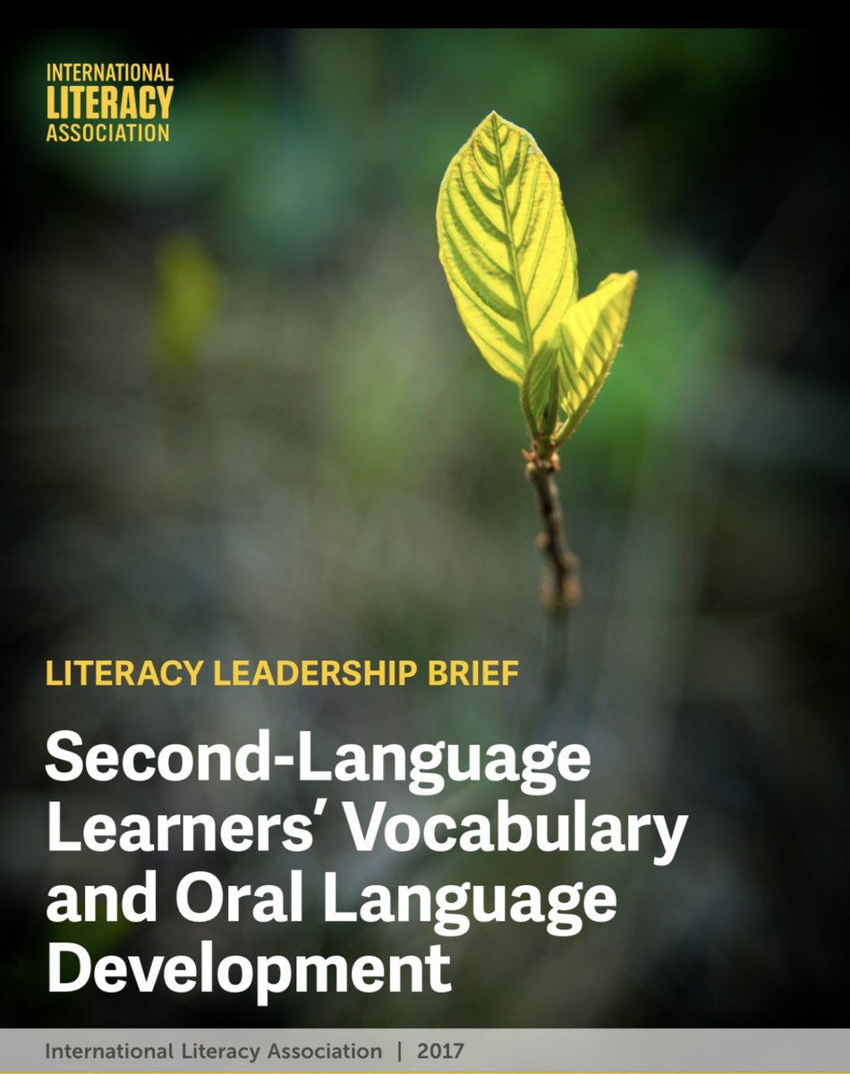 “Oral language proficiency is critical for advancing second language learners’ academic success; vocabulary is a particularly critical aspect of oral proficiency.” <a href="/ILAToday/">ILA</a> 

A must read for all L2 and teachers of #MLL learners. 

literacyworldwide.org/docs/default-s…