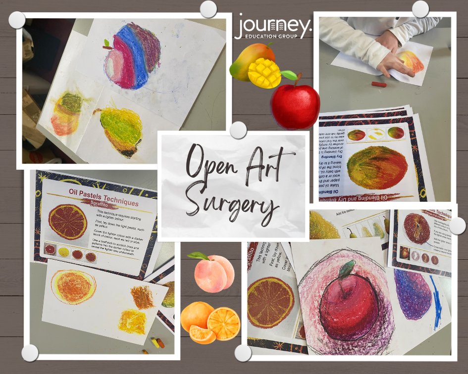 Today in Open Art Surgery, we had a blast practicing our oil pastel skills by drawing fruits! 🍏🍌🍓

We explored techniques like sgraffito, scumbling, and tinting to bring our artwork to life. Look at the incredible work that was produced!

…ey-education-tutoring.classforkids.io/info/270