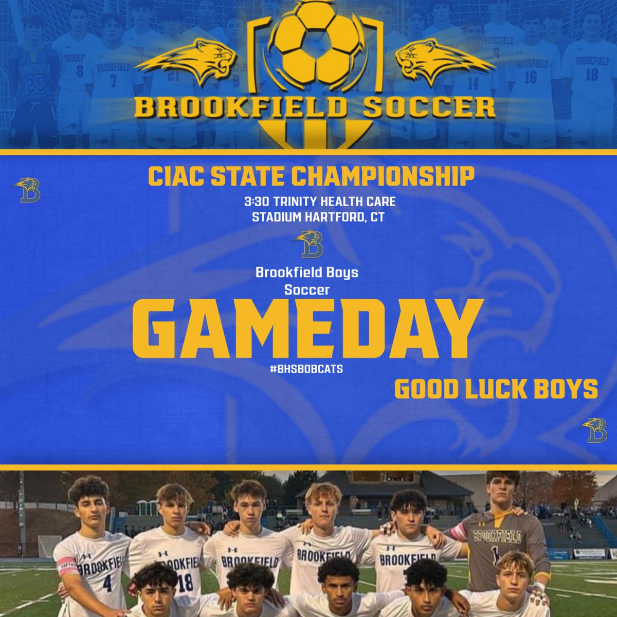 Please Come Support Our Boys as the Play for the State Championship today at 3:30 at Trinity Health Care Stadium in Hartford.  Good Luck Boys