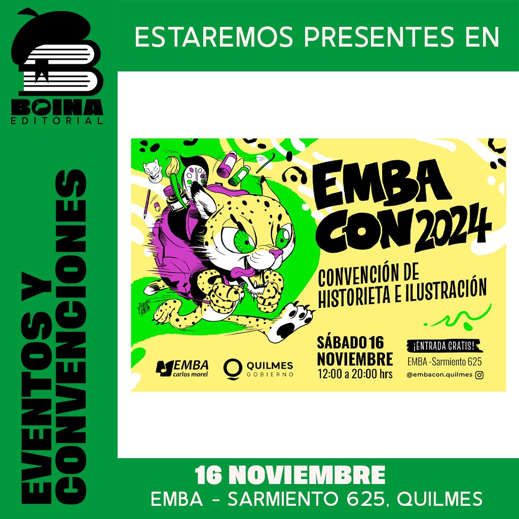 BoinaEditorial's tweet photo. Mientras tanto en la Emba con de Quilmes estará su servidor y administrador de la editorial: Chona. Vengan a saludarme y llevarse algunos de mis comics firmados https://t.co/0pjY3B8pHZ