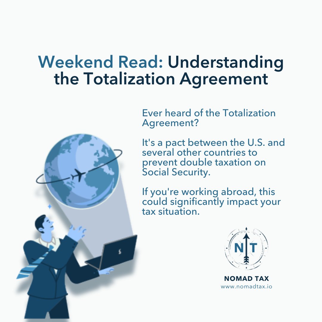 Curl up with a coffee and explore international tax agreements this weekend. Understanding these can save you money and headaches! Learn how Totalization Agreements impact you—book a consultation with Nomad Tax. #WeekendRead #TotalizationAgreement #ExpatTaxes #NomadLife