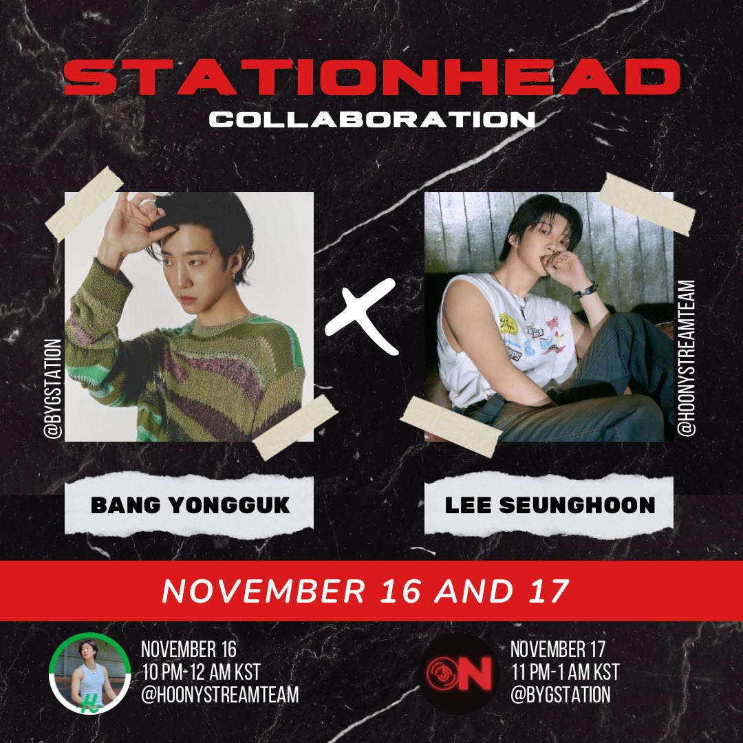 BYGSTATION's tweet image. 🔴ON AIR

We are now on air for DAY 1 of our collab with @hoonystreamteam ❤️ 

Join us and let’s enjoy listening to Bang Yongguk’s and Hoony’s music together 

🔗 stationhead.com/hoonystreamteam

#BANGYONGGUK #방용국 #BAP #비에이피
#이승훈 #LeeSeunghoon #HOONY #위너 #Winner