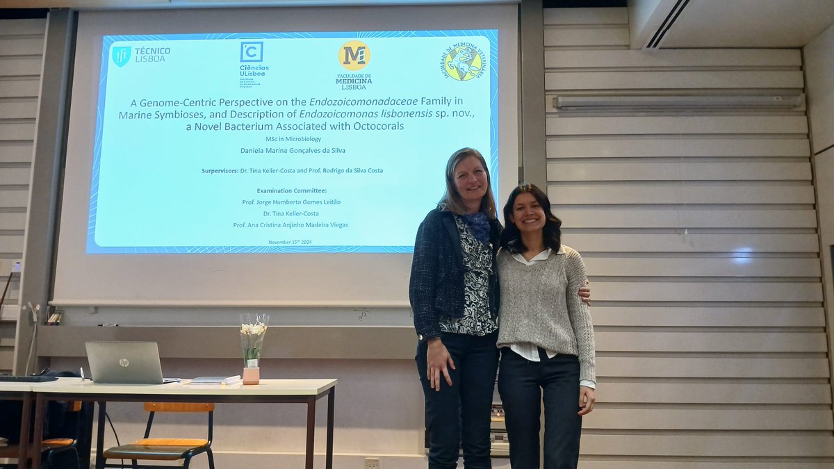 MicroEcoEvo_Lab's tweet photo. We congratulate Daniela Silva on the occasion of her master’s thesis defense. Her fine work dealt with the eco-genomics of the Endozoicomonadaceae family and the description of a novel Endozoicomonas species isolated from an octocoral host. Well done, Master Daniela! https://t.co/k3GT0ArP9P