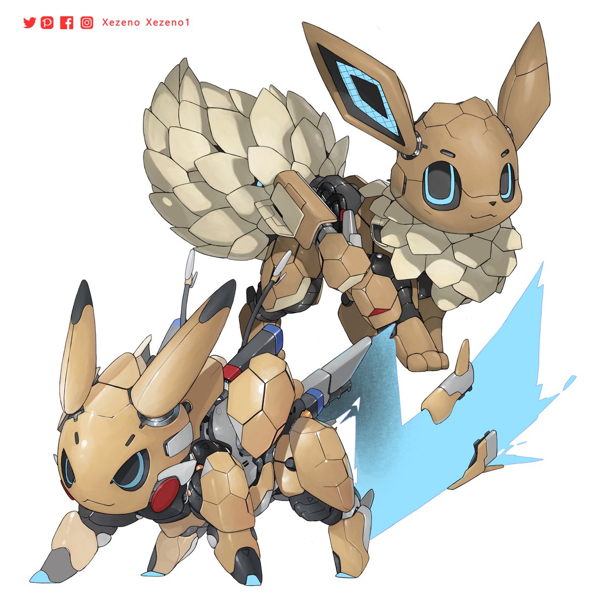Mecha Pikachu and Eevee