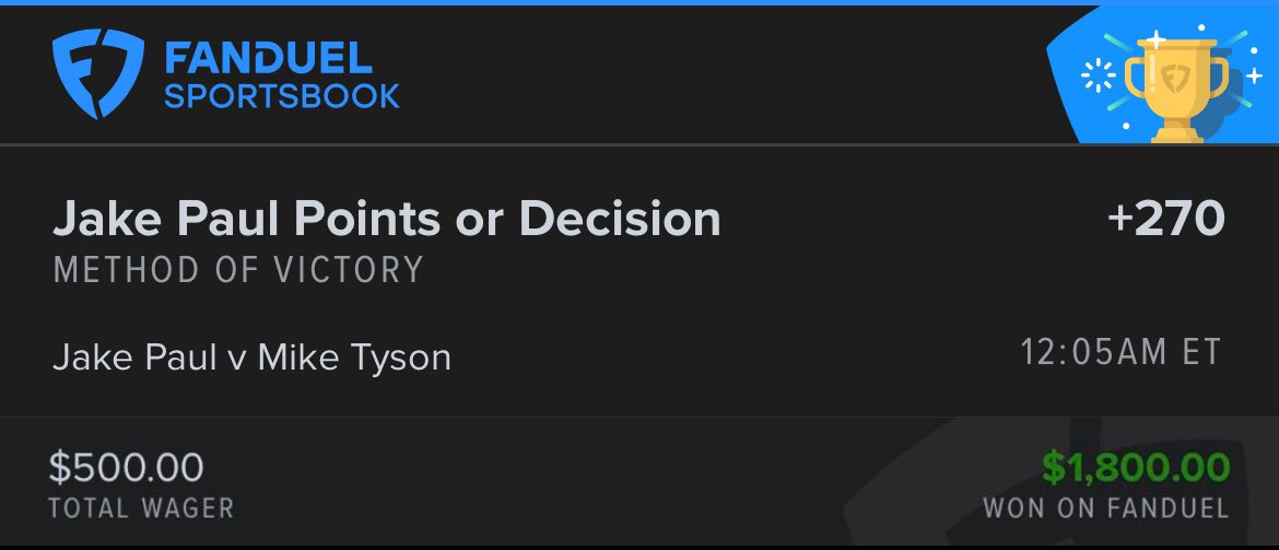 mycrownmythrone's tweet image. Thanks Jake ✅

Was prolly one of the freest bets ever ! 💰🤑

#Gamblingtwitter #mikevsjake #FightNight