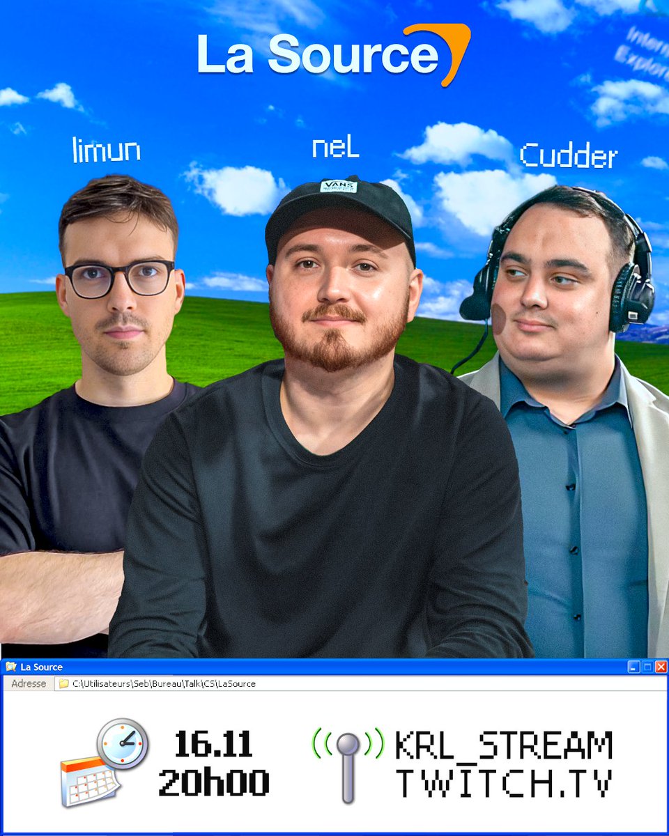 Rendez-vous ce soir 20h00 pour le 28e épisode de La Source avec <a href="/CudderTV/">Lucas Courtin</a>, <a href="/neLendirekt/">neL</a> et <a href="/limungg/">limun</a> 🎙️

👁️ KRL_STREAM | TWITCH