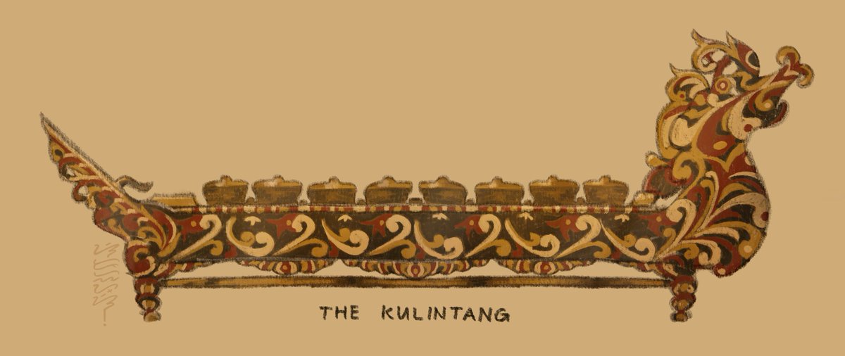 The Kulintang 🌿 a traditional southeast asian musical instrument composed of small gongs ! particularly in the mindanao region, it is ofren decorated with okir motifs !
