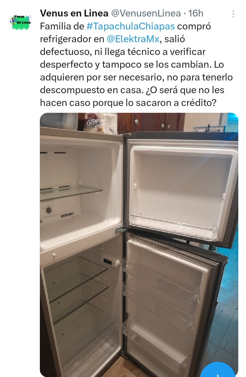 VenusenLinea's tweet photo. @RicardoBSalinas @ElektraMx #TapachulaChiapas sucursal 17ª oriente Reportan con el técnico desde el 1 noviembre 2024. https://t.co/nO6J1uPa0Z