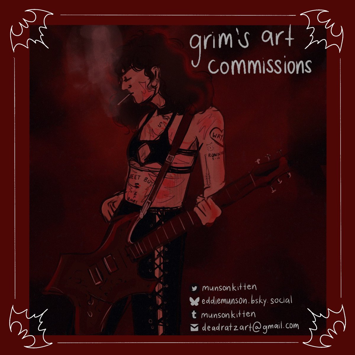 munsonkitten's tweet photo. 🦇 my art comms are now open!! 🦇

i’m between jobs right now and have no source of income at the moment, so please consider commissioning me. 

i’ll draw your ships, favs and OC’s!!

5 slots open for now

more info and pricing in thread 👇

#steddie #mcr #iwtv https://t.co/4n5LGSOV6G