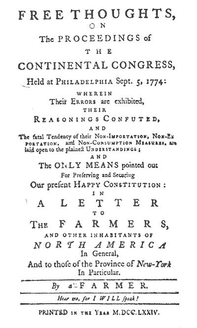 Rev250 resource of the day —  #OTD November 16, 1774, the Connecticut-born Anglican minister Samuel Seabury wrote the Loyalist pamphlet “Free Thoughts on the Proceedings of the Continental Congress” under the pen name “A.W. Farmer”:  buff.ly/48UMbe8
