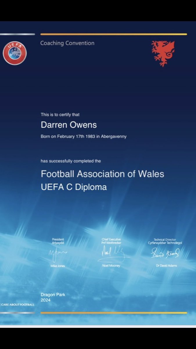Very proud to have completed my UEFA C license during what has been a challenging personal time for myself. Thank you to all the staff at FAW coach education for the help and support.
